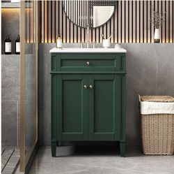 Green Bathroom Vanity with White Sink Top
