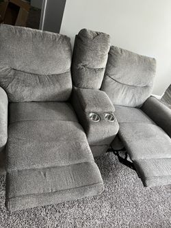 Gray Reclining Loveseat with Cup Holders And 3 Seater Sofa