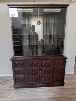 Dark Wood China Cabinet with Glass Doors