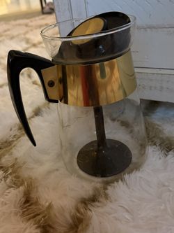  Vintage Corning 6 Cup Heat Proof Glass Coffee Pot Carafe Percolator Gold Scroll