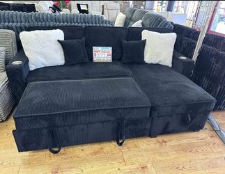 Corduroy sectional Sofa With pullout bed and large storage 89x59 "