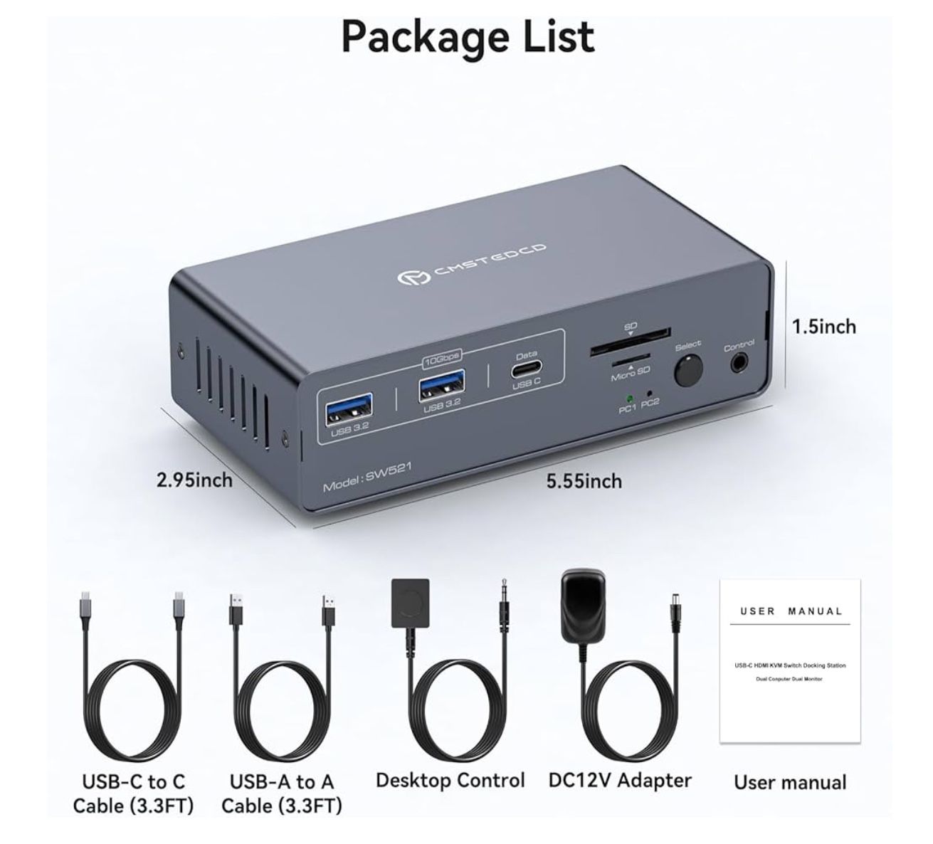 KVM Docking Station USB C KVM Switch 2 Monitors 2 Computers HDMI 4K60Hz EDID Dual Monitor Switcher for Laptop and PC Share 13 in 1 Dock Model: SW525