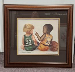"Let's Play" Larry Bird Magic Johnson Artist Signed Lithograph Print
