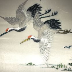 Vintage Japanese Embroidery Of Cranes 