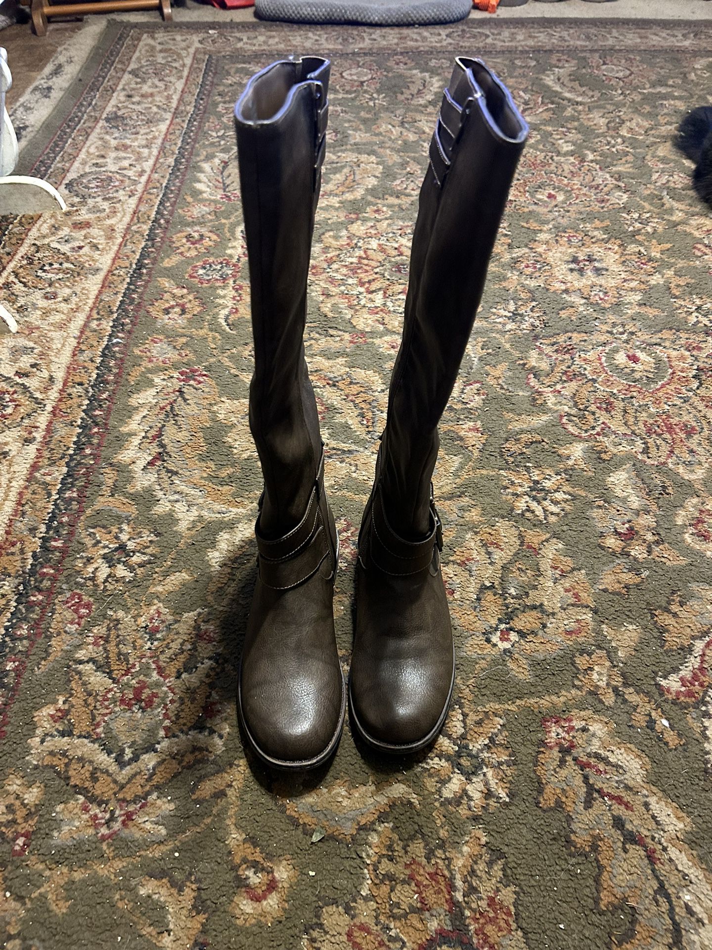 Dark Brown Leather-like Boots