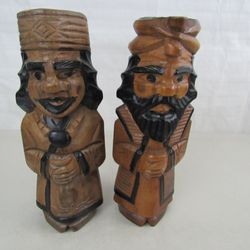 Vintage Japanese Ainu Man & Woman Hand Carved Wooden Statues-12" Tall


