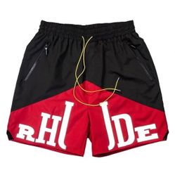 Rhude Men's Black And Red Drawstring Shorts