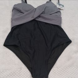 One-Piece Swimsuit with Striped Top