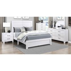 White Quenn 4 Piece Bedset Bed. Nightstand Dresser Mirror