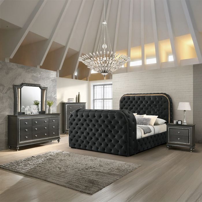 New King Bedroom Set 8 PCS LED Fireplace And Tv Lift