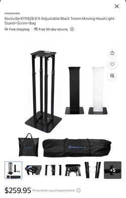 Rockville RTP82B 8 ft Adjustable Black Totem Moving Head Light Stand+Scrim+Bag