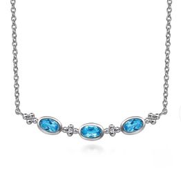 Sterling Silver .78ctw Station Style Blue Topaz Necklace, Design by Gabriel (Retails for $195.00)