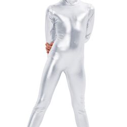 Girls Shiny Metallic Mock Neck Unitard Long Sleeve Zipper Back One Piece Bodysuit Costume XXL in girls.