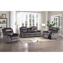 Brand New Dark Grey Super Plush 3pc Reclining Sofa Set