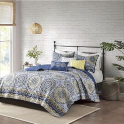 Madison Park Tangiers Quilt Modern Classic Design All Season, Breathable Coverlet Lightweight Bedding Set, Matching Shams, Decorative Pillow, Full/Que