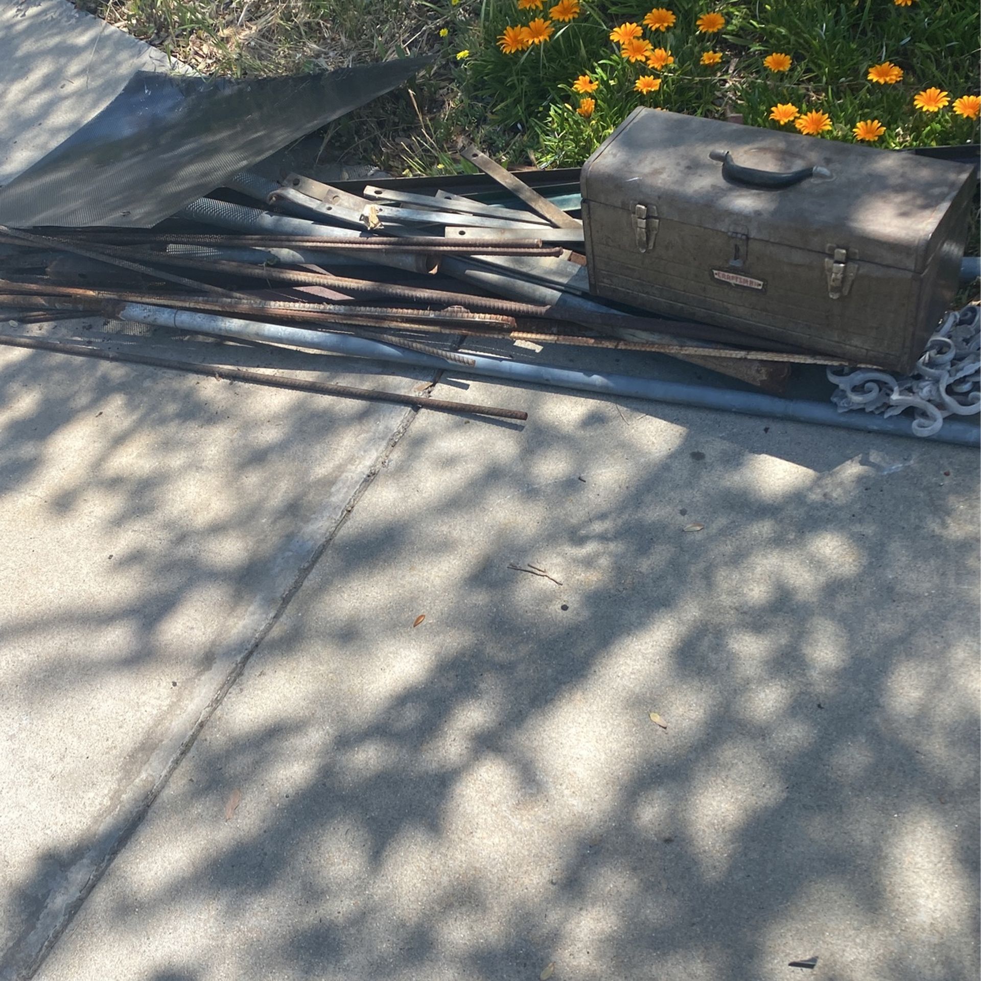 FREE!!! Steel Rems, Rebar, Fence Pieces, Tool Box w: Tools.