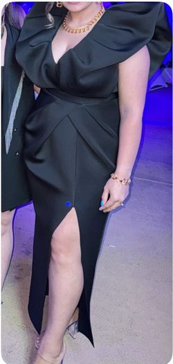 Black Ruffle Midi Dress with Slit