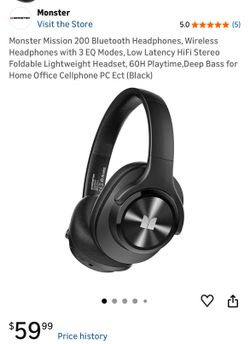 Monster Mission 200 Bluetooth Headphones, Wireless Headphones with 3 EQ Modes, Low Latency HiFi Stereo Foldable Lightweight Headset, 60H Playtime,Deep