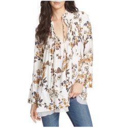 Free People Floral Print Smocked Tunic Size S