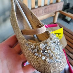 Gold Glitter Fancy Girls Shoes