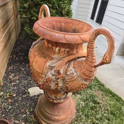 French Garden Urn With Swan Ass and Neoclassical Boot Reason Cast in Iron