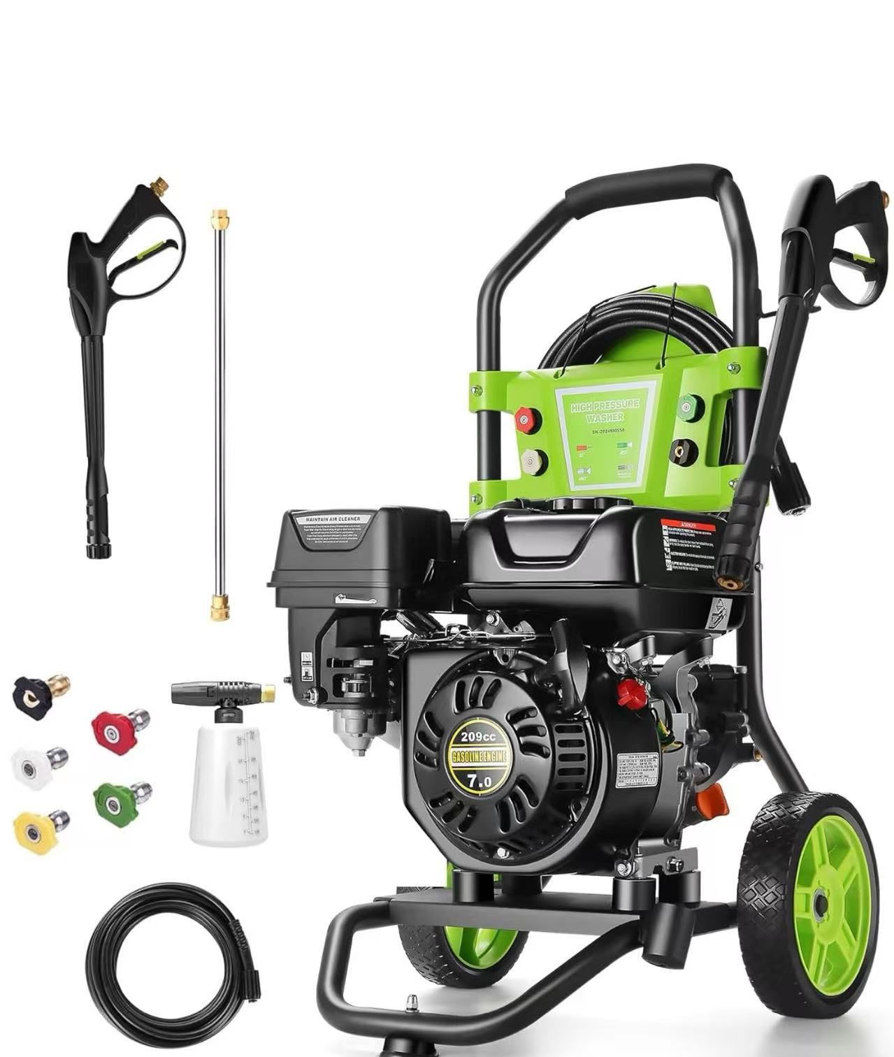 TEANDE 4200PSI Gas Power Washer, 4GPM Pressure Washer 209CC Commercial Gas Powered Pressure Washer, 5 Nozzles, 25FT Hose, Foam Bottle