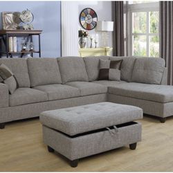 New Gray Sectional Sofa Couch Include Free Ottoman And 2 Pillows 