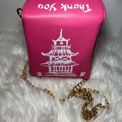 Pink Takeout Box Purse with Gold Chain 