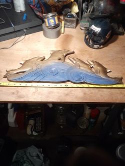 Dolphins Carved Wood Mount