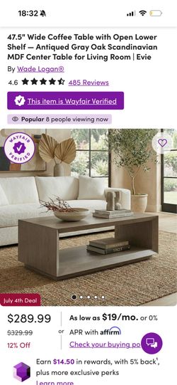 47.5" Wide Coffee Table with Open Lower Shelf