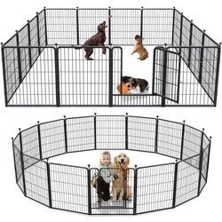 Dog Playpen Outdoor 32" Height Foldable 16 Panels Metal Portable Dog Pens Indoor Anti-Rust Exercise Dog Fence with Doors for Large/Medium/Small Pets P