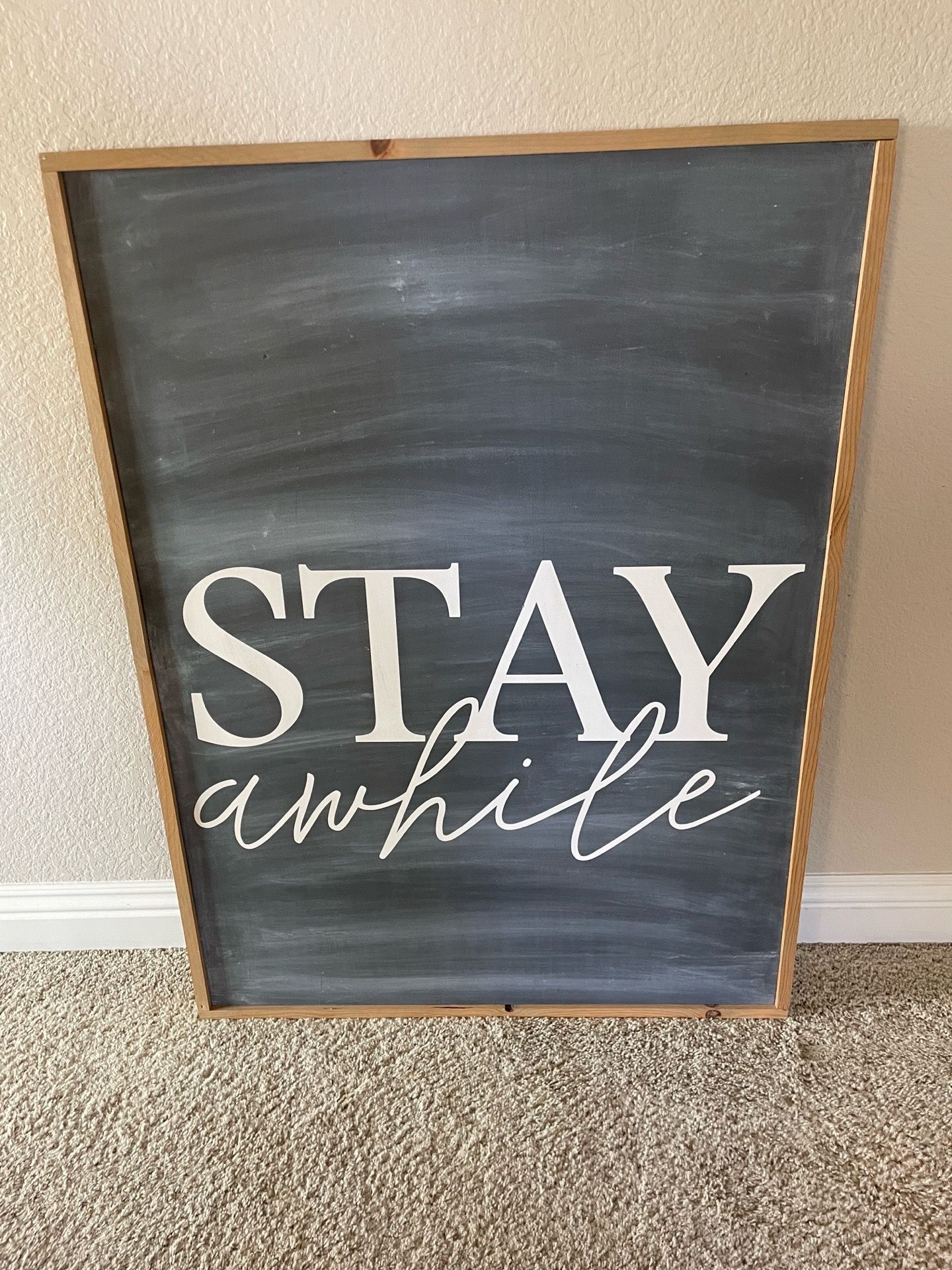 Chalkboard “Stay Awhile” Framed Print - Great for Entryway, Porch, Covered Patio, Guest Room, Lounge Area ( Large 47 1/2” x 35 1/2”)