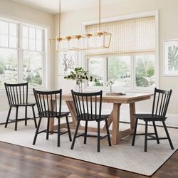 Winson Windsor 24 in.Black Solid Wood Bar Stool for Kitchen Island Counter Stool with Spindle Back Set of 4