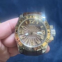 Mens Invicta Reserve 49mm Brown Leather Diamond Watch 