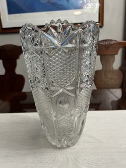 Large Heavy Cut Crystal Vase – 12.25” Tall – Vintage