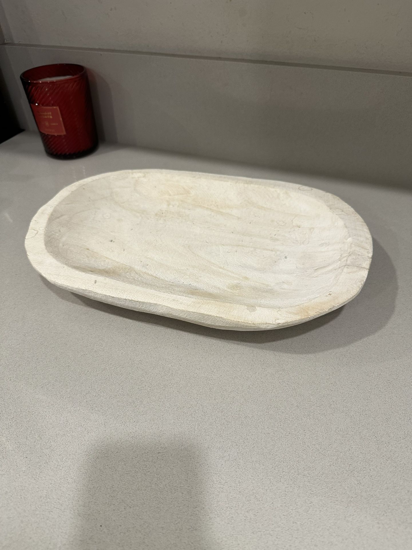 WHITEWASHED DECORATIVE WOOD BOWL / TRAY