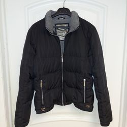 EUC COLE B SPORT WOMEN'S BLACK DOWN FILLED WINTER PUFFER JACKET SIZE MEDIUM GRAY FLEECE INSIDE.