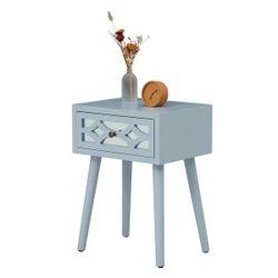 Modern Contemporary Nightstand, 1-Drawer Front Mirror Nightstand, for Small Spaces, Bedroom, Light Gray