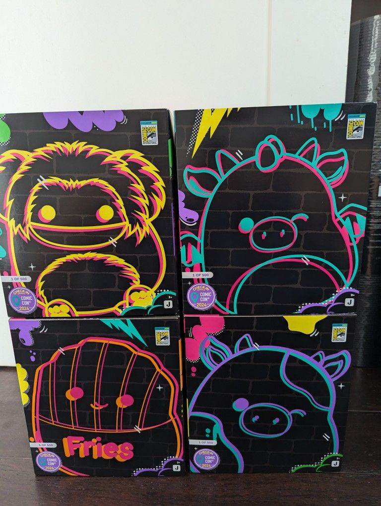 Jazwares SDCC 2024 blacklight squishmallows lot of 4 Reshma Tatiana Joelle Floyd