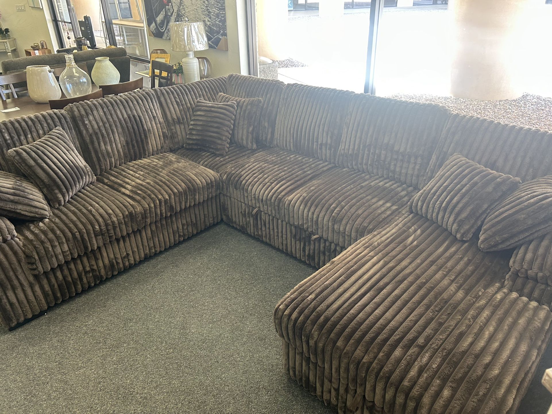 Teddy Bear Fabric With Sleeper And Storage Sectional
