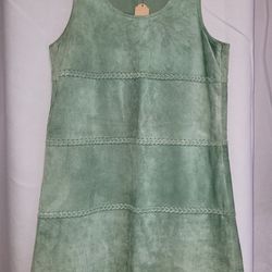 Topshop Olive Green Suede Leather Dress With Fringe Hem