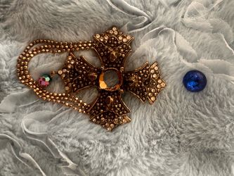 Gold-Tone Maltese Cross Brooch with Rhinestones
