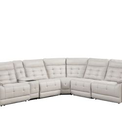 Modern  Ice Leather Power Reclining Sectional Sofa with LED, & USB Ports