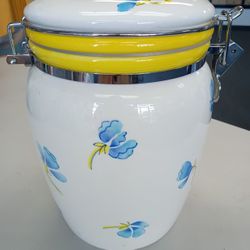 VINTAGE INSPIRADO STONELITE SEATTLE USA CANISTER COOKIE JAR FLOWERS DESIGN.