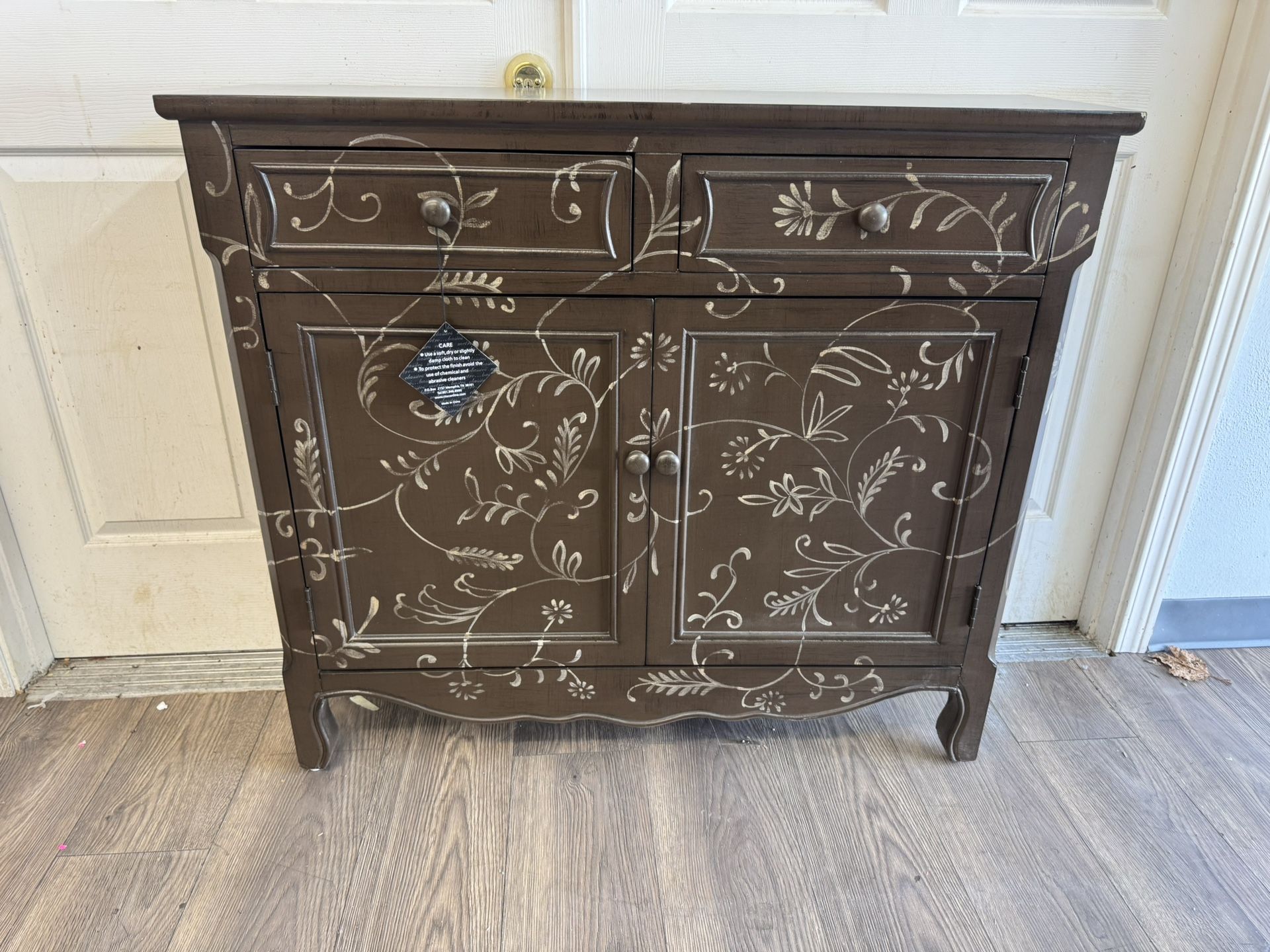 Coast to Coast Imports Hand-Painted Cabinet – 2 Drawers / Double Doors