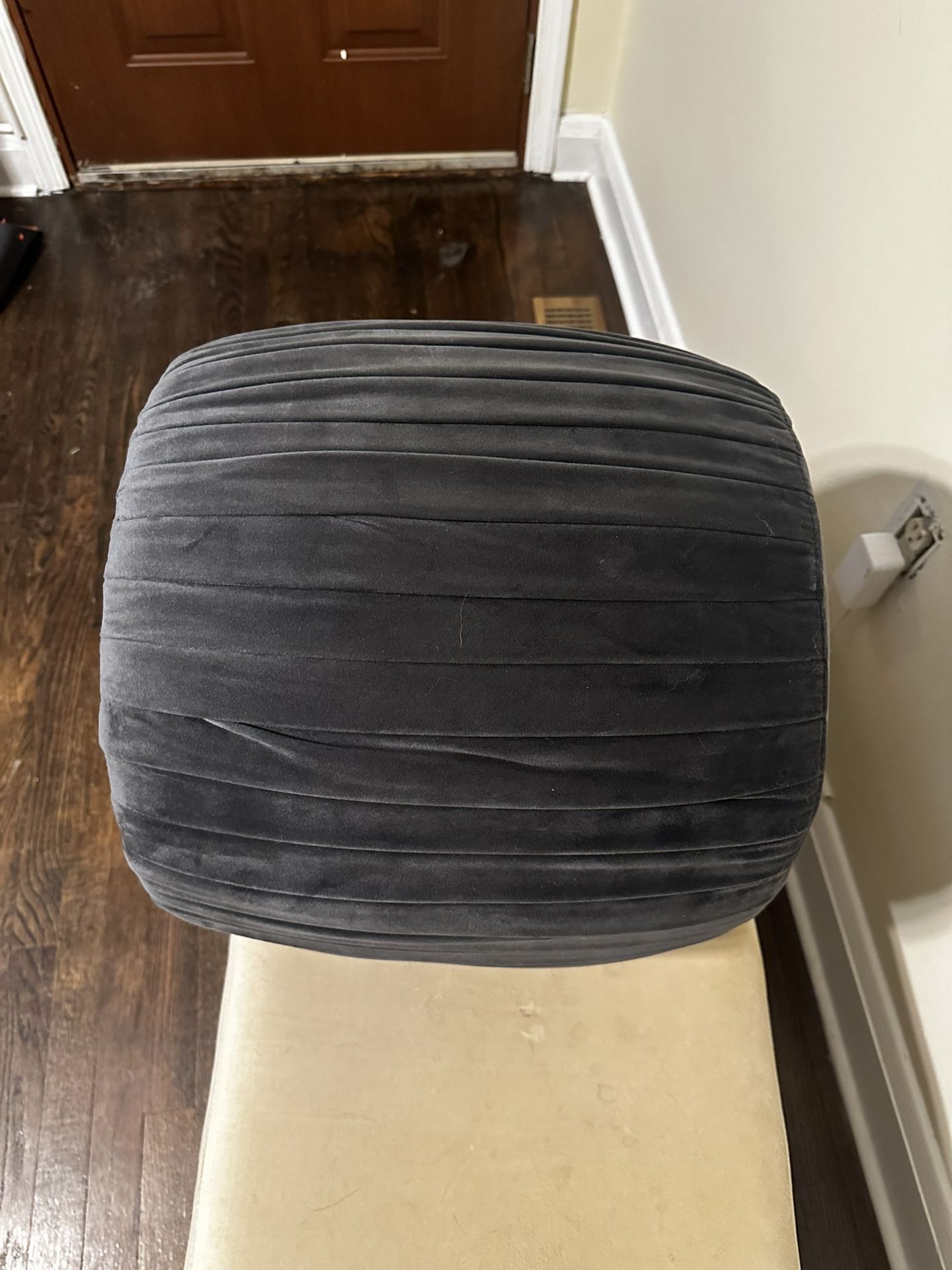 Dark Grey Pleated Velvet Double Stitched Button Cylinder Pouffe