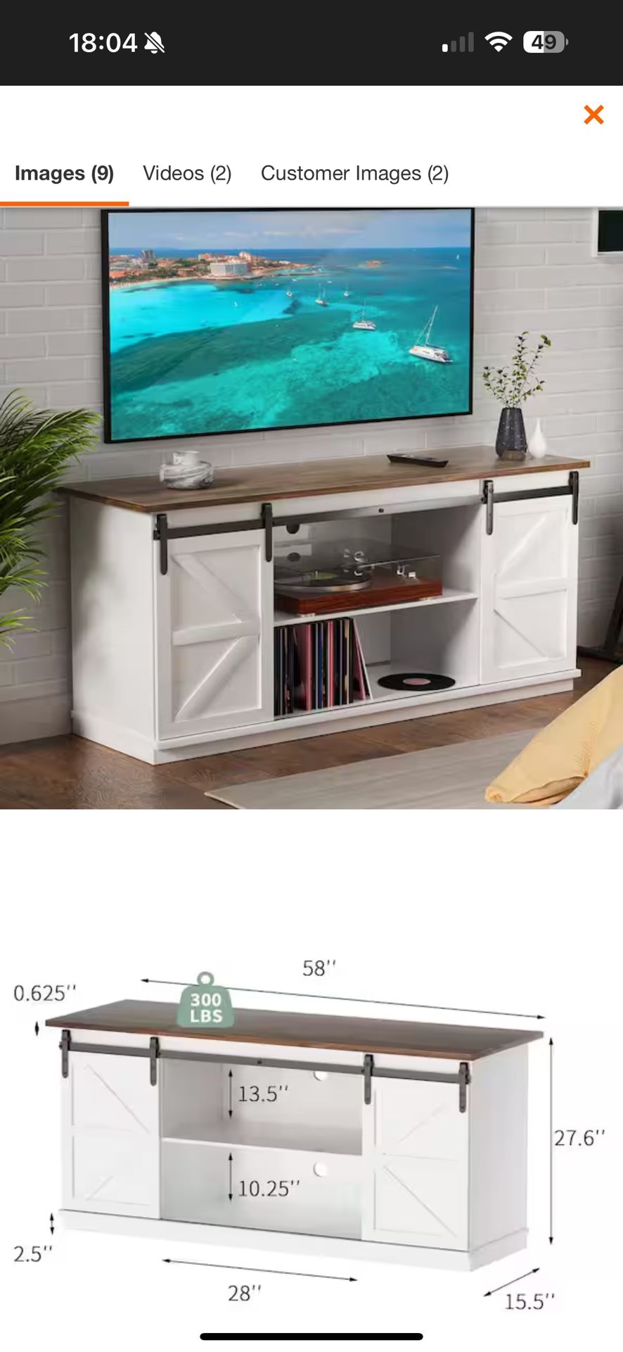 White Composite TV Stand Adjustable Cabinets