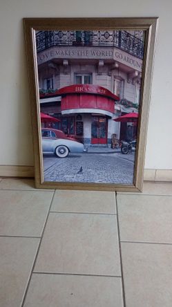 28"X 41" EUROPEAN BISTRO CAFE ARCHITECTURAL PRINT FRAMED LARGE