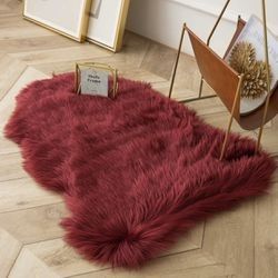 Brand New Soft Faux Sheepskin Fur Chair Couch Cover Area Rug for Bedroom Floor Sofa Living Room Dark Red 2 x 3 Feet

