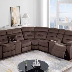 Brand New Chocolate Or Dark Gray Velvet Power Reclining Sectional Sofa